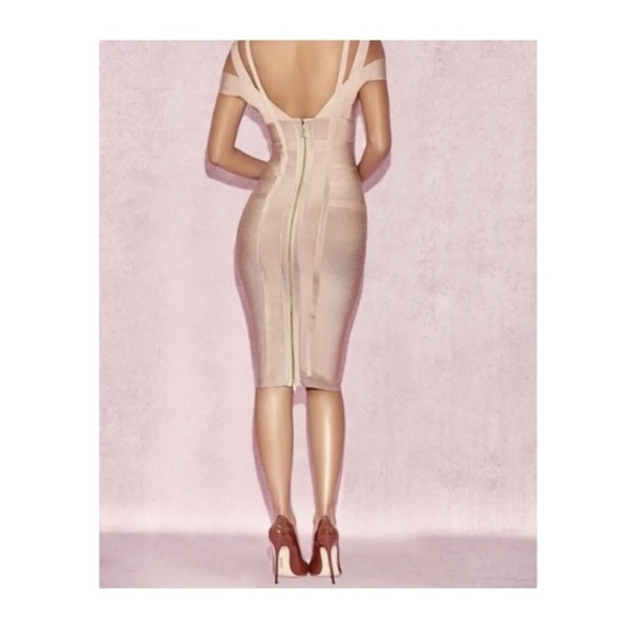 House Of CB Mimi Taupe Off Shoulder Bandage Dress XS Tan Nude - Picture 2 of 8